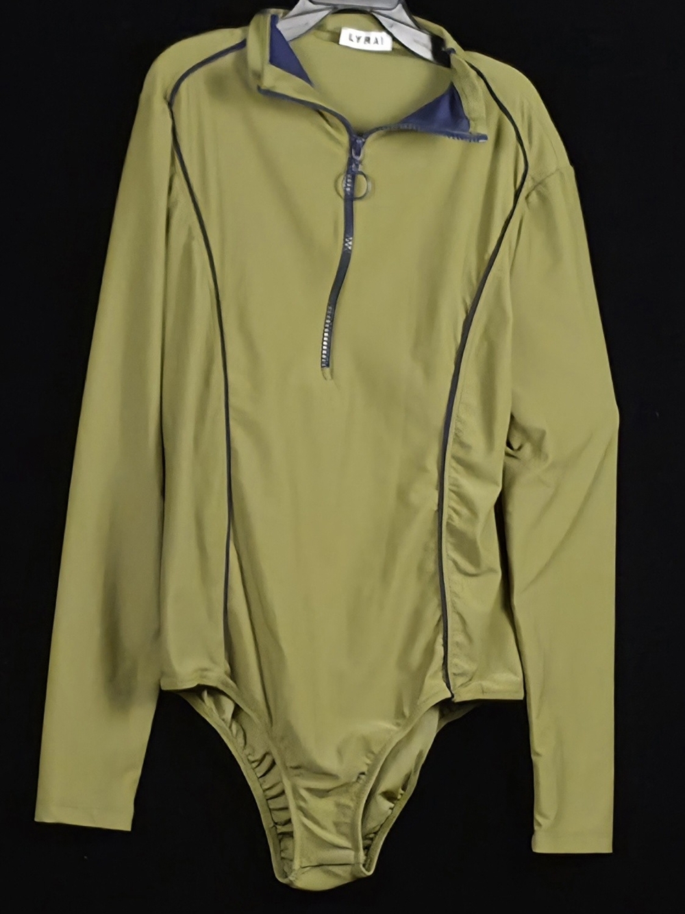 #85 LYRA Swim M Olive Green Long Sleeve Zip Front Bodysuit Swimsuit